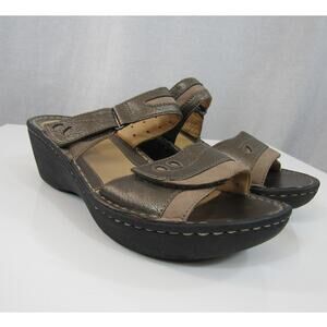 Clarks Unstructured 8.5 Women's Copper Beige Leather Wedge Sandal Adjustable